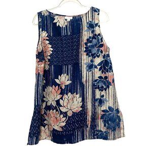 Pure Jill Linen Tunic Tank Top Womens L Tropical Cruisewear Resort Vacation